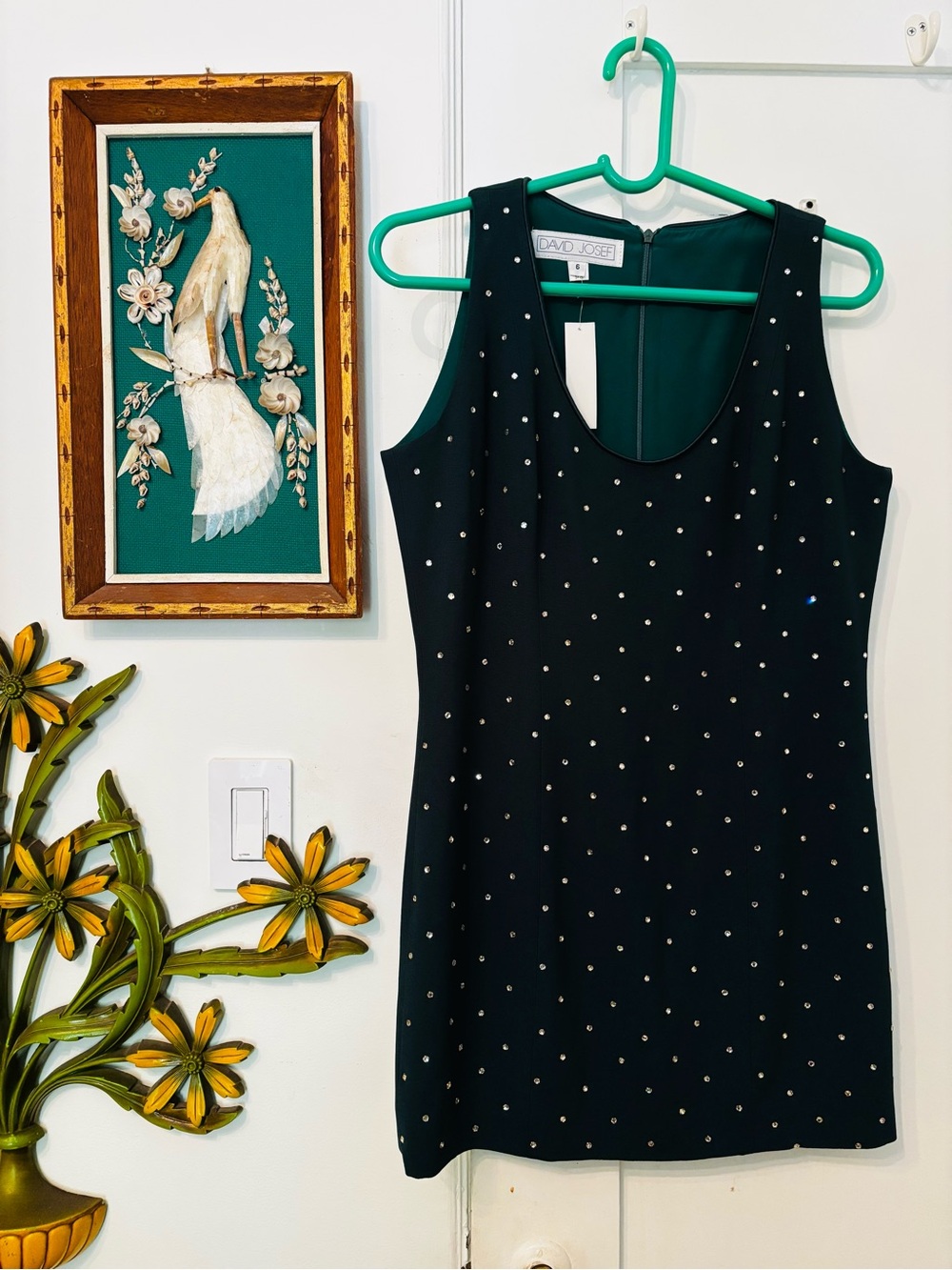 NEW Sleeveless Dark Green Silk Studded Mini Shift Dress by David Josef
